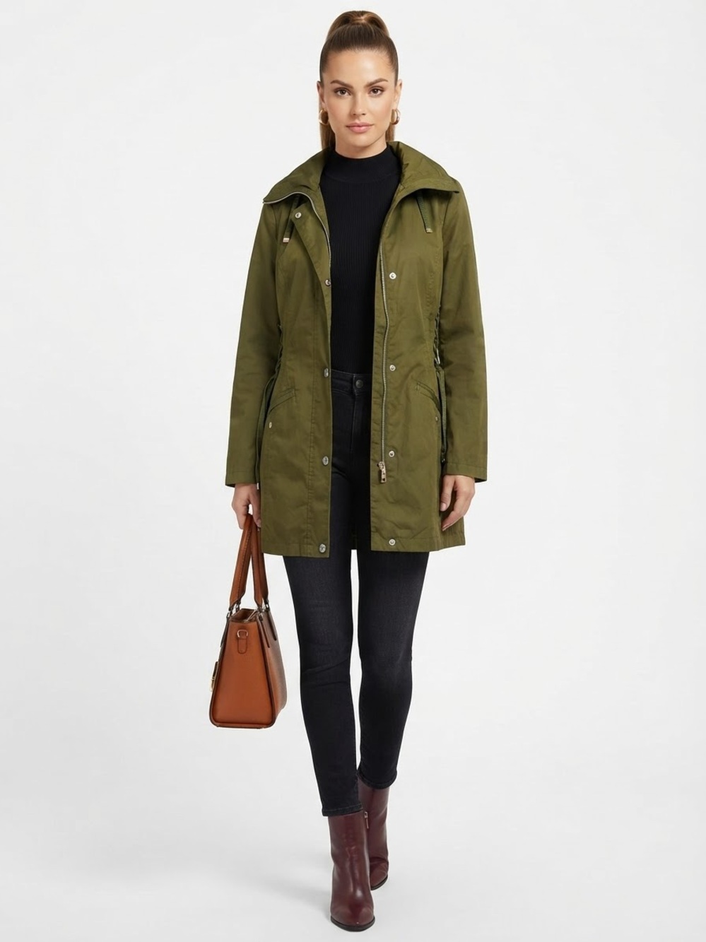 GUESS Olive Green Hooded Lace-Up Utility Parka Jacket Size Medium